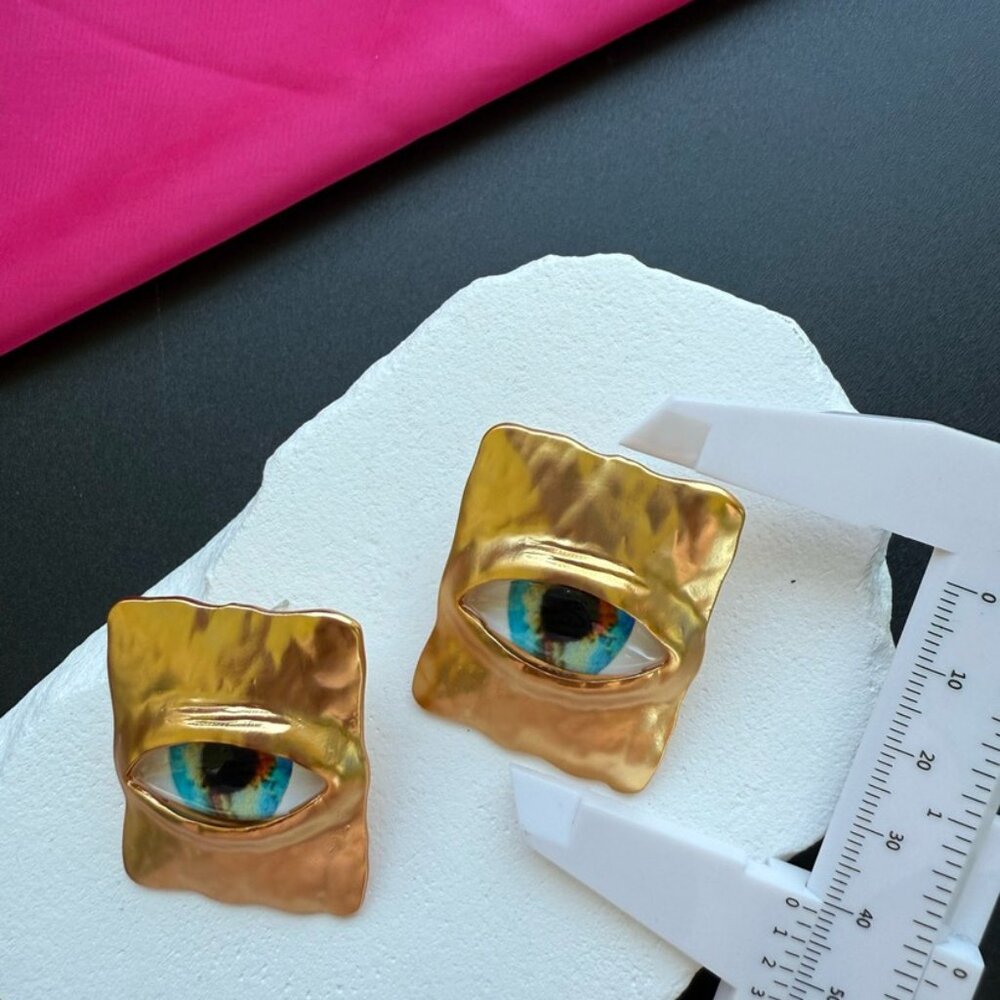 Schiaparelli Gold and Blue Eye Earrings - Picture 5 of 5